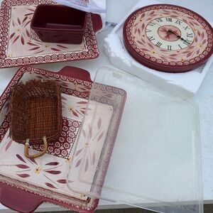 Temp-tations by Tara Old World Burgundy Set - Clock, Dishes, etc